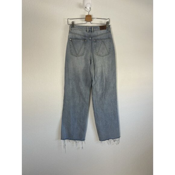 RVCA Skater Wide Leg Light Wash Denim Jeans Raw Hem Women’s Size 26 High Rise - Picture 2 of 9